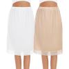 Lovasy 2 Pieces Half Slips for Women Long Underskirt Anti Static Satin Under Skirt with Lace Trim Slip for Skirts Dress S-3XL(White+nude)