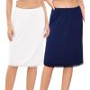 Lovasy 2 Pieces Slip Skirt for Women Lace Half Slips Anti-Static Underskirt Knee Length Under Dress Slips S-3XL(White & Navy Blue)