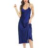 Lovasy Women Satin Nightgown Sexy Lingerie Long Slip Dress V Neck Sleepwear Nightdress S-XXL(Dark Blue)
