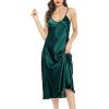 Lovasy Women Satin Nightgown Sexy Lingerie Long Slip Dress V Neck Sleepwear Nightdress S-XXL(Dark Green)