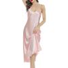 Lovasy Women Satin Nightgown Sexy Lingerie Long Slip Dress V Neck Sleepwear Nightdress S-XXL(Pink)