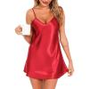 Lovasy Women Satin Nightgown Sexy Lingerie Sleepwear Silk Slip Dress V Neck Negligee Nightie Bridal Babydoll Short Nightwear(Red)