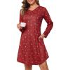 Lovasy Womens Cotton Long Sleeves Nightgowns Christmas Sleepwear V Neck Sleepshirt Nightdress with Pockets S-3XL(Christmas-red01)
