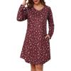 Lovasy Womens Cotton Long Sleeves Nightgowns Christmas Sleepwear V Neck Sleepshirt Nightdress with Pockets S-3XL(Christmas-wine Red01)