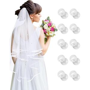 Lovasy 2 Tier Bridal Veils with 10 Pairs Magnetic Pearl Veils Weights Short Wedding Veil for Bachelorette Parties Bridal Showers Brides Accessories