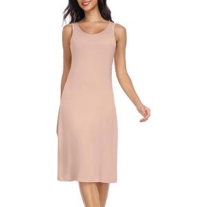 Lovasy Full Slip for Women Under Dress Long Wide Straps Slips Sleeveless Tank Tops Dresses Nightgown S-3XL(Camel)