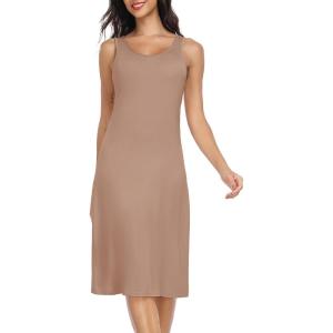 Lovasy Full Slip for Women Under Dress Long Wide Straps Slips Sleeveless Tank Tops Dresses Nightgown S-3XL(Coffee)