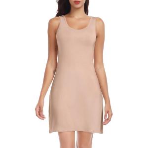 Lovasy Full Slips for Women Sleeveless Tank Tops Under Dress Wide Straps Mini Slip Nightwear S-3XL(Camel)