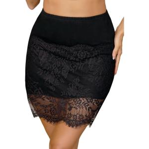 Lovasy Half Slips for Women Under Dress Floral Lace Slip Skirt Anti-static Short Underskirt for Dresses Skirt S-XXL(Black)