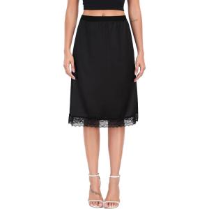 Lovasy Women Satin Half Slips Lace Long Underskirt Anti Static Under Skirt Soft Slip Dress for Skirts Dresses S-3XL(Black)