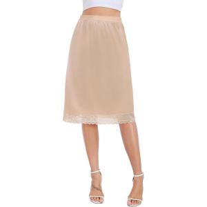 Lovasy Women Satin Half Slips Lace Long Underskirt Anti Static Under Skirt Soft Slip Dress for Skirts Dresses S-3XL(Nude)