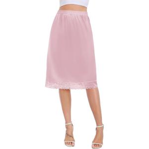 Lovasy Women Satin Half Slips Lace Long Underskirt Anti Static Under Skirt Soft Slip Dress for Skirts Dresses S-3XL(Rose Pink)