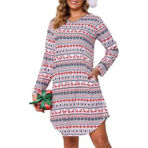 Lovasy Womens Cotton Long Sleeves Nightgowns Christmas Sleepwear V Neck Sleepshirt Nightdress with Pockets S-3XL(Christmas03)