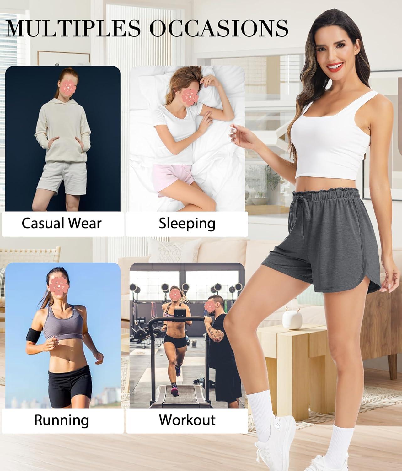 imageLovasy Womens Casual Shorts Cotton Soft Pajama Bottom Drawstring High Waist Side Slit Pjs Shorts Sleepwear S2XLDark Gray