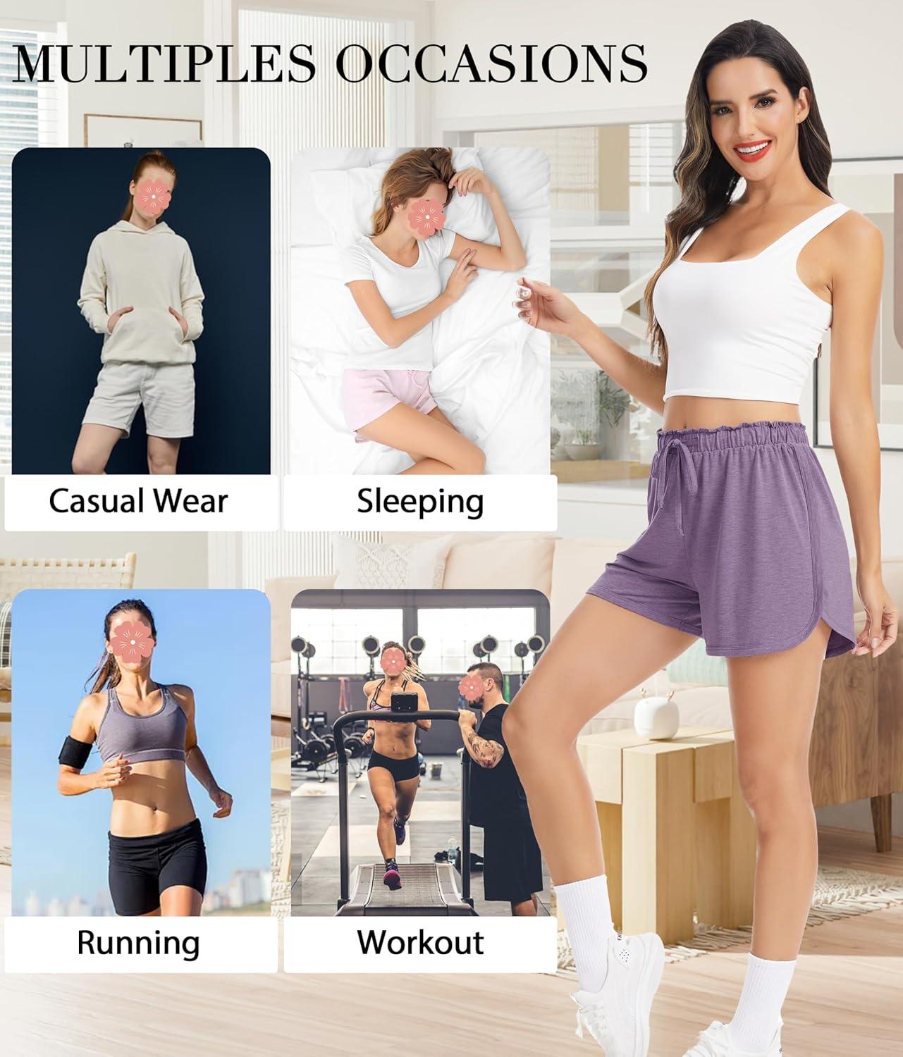 imageLovasy Womens Casual Shorts Cotton Soft Pajama Bottom Drawstring High Waist Side Slit Pjs Shorts Sleepwear S2XLDark Purple