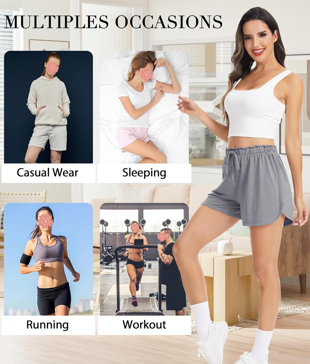 imageLovasy Womens Casual Shorts Cotton Soft Pajama Bottom Drawstring High Waist Side Slit Pjs Shorts Sleepwear S2XLGray