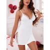 Lovasy Lingerie for Women Sexy V Neck Nightwear Lace Chemise Side Slits Nightgown Sleepwear S-XXL(White)