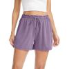 Lovasy Womens Casual Shorts Cotton Soft Pajama Bottom Drawstring High Waist Side Slit Pjs Shorts Sleepwear S-2XL(Dark Purple)