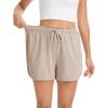 Lovasy Womens Casual Shorts Cotton Soft Pajama Bottom Drawstring High Waist Side Slit Pjs Shorts Sleepwear S-2XL(Khaki)