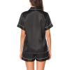 Lovasy Womens Silk Pajamas Set Button Down Satin Sleepwear Short Sleeve Shirt with Shorts 2 Piece Pjs Set Loungewear S-2XL(Black)