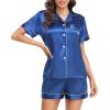 Lovasy Womens Silk Pajamas Set Button Down Satin Sleepwear Short Sleeve Shirt with Shorts 2 Piece Pjs Set Loungewear S-2XL(Blue)