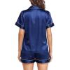Lovasy Womens Silk Pajamas Set Button Down Satin Sleepwear Short Sleeve Shirt with Shorts 2 Piece Pjs Set Loungewear S-2XL(Dark Blue)