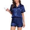 Lovasy Womens Silk Pajamas Set Button Down Satin Sleepwear Short Sleeve Shirt with Shorts 2 Piece Pjs Set Loungewear S-2XL(Dark Blue)