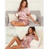 Lovasy Womens Silk Pajamas Set Button Down Satin Sleepwear Short Sleeve Shirt with Shorts 2 Piece Pjs Set Loungewear S-2XL(Deep Pink)