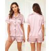 Lovasy Womens Silk Pajamas Set Button Down Satin Sleepwear Short Sleeve Shirt with Shorts 2 Piece Pjs Set Loungewear S-2XL(Light Pink)