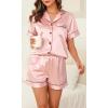 Lovasy Womens Silk Pajamas Set Button Down Satin Sleepwear Short Sleeve Shirt with Shorts 2 Piece Pjs Set Loungewear S-2XL(Pink)