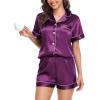 Lovasy Womens Silk Pajamas Set Button Down Satin Sleepwear Short Sleeve Shirt with Shorts 2 Piece Pjs Set Loungewear S-2XL(Purple)