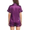 Lovasy Womens Silk Pajamas Set Button Down Satin Sleepwear Short Sleeve Shirt with Shorts 2 Piece Pjs Set Loungewear S-2XL(Purple)