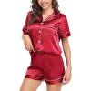 Lovasy Womens Silk Pajamas Set Button Down Satin Sleepwear Short Sleeve Shirt with Shorts 2 Piece Pjs Set Loungewear S-2XL(Red)