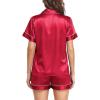 Lovasy Womens Silk Pajamas Set Button Down Satin Sleepwear Short Sleeve Shirt with Shorts 2 Piece Pjs Set Loungewear S-2XL(Red)