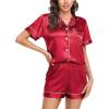 Lovasy Womens Silk Pajamas Set Button Down Satin Sleepwear Short Sleeve Shirt with Shorts 2 Piece Pjs Set Loungewear S-2XL(Red)