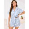Lovasy Womens Silk Pajamas Set Button Down Satin Sleepwear Short Sleeve Shirt with Shorts 2 Piece Pjs Set Loungewear S-2XL(Stripes-blue)