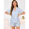 Lovasy Womens Silk Pajamas Set Button Down Satin Sleepwear Short Sleeve Shirt with Shorts 2 Piece Pjs Set Loungewear S-2XL(Stripes-blue)