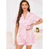 Lovasy Womens Silk Pajamas Set Button Down Satin Sleepwear Short Sleeve Shirt with Shorts 2 Piece Pjs Set Loungewear S-2XL(Stripes-pink)