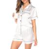 Lovasy Womens Silk Pajamas Set Button Down Satin Sleepwear Short Sleeve Shirt with Shorts 2 Piece Pjs Set Loungewear S-2XL(White)