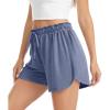 Lovasy Womens Casual Shorts Cotton Soft Pajama Bottom Drawstring High Waist Side Slit Pjs Shorts Sleepwear S-2XL(Navy Blue)
