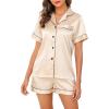 Lovasy Womens Silk Pajamas Set Button Down Satin Sleepwear Short Sleeve Shirt with Shorts 2 Piece Pjs Set Loungewear S-2XL(Champagne)