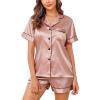Lovasy Womens Silk Pajamas Set Button Down Satin Sleepwear Short Sleeve Shirt with Shorts 2 Piece Pjs Set Loungewear S-2XL(Deep Pink)