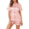 Lovasy Womens Silk Pajamas Set Button Down Satin Sleepwear Short Sleeve Shirt with Shorts 2 Piece Pjs Set Loungewear S-2XL(Pink)