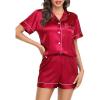 Lovasy Womens Silk Pajamas Set Button Down Satin Sleepwear Short Sleeve Shirt with Shorts 2 Piece Pjs Set Loungewear S-2XL(Red)
