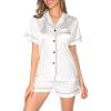 Lovasy Womens Silk Pajamas Set Button Down Satin Sleepwear Short Sleeve Shirt with Shorts 2 Piece Pjs Set Loungewear S-2XL(White)