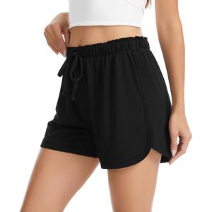 Lovasy Womens Casual Shorts Cotton Soft Pajama Bottom Drawstring High Waist Side Slit Pjs Shorts Sleepwear S-2XL(Black)