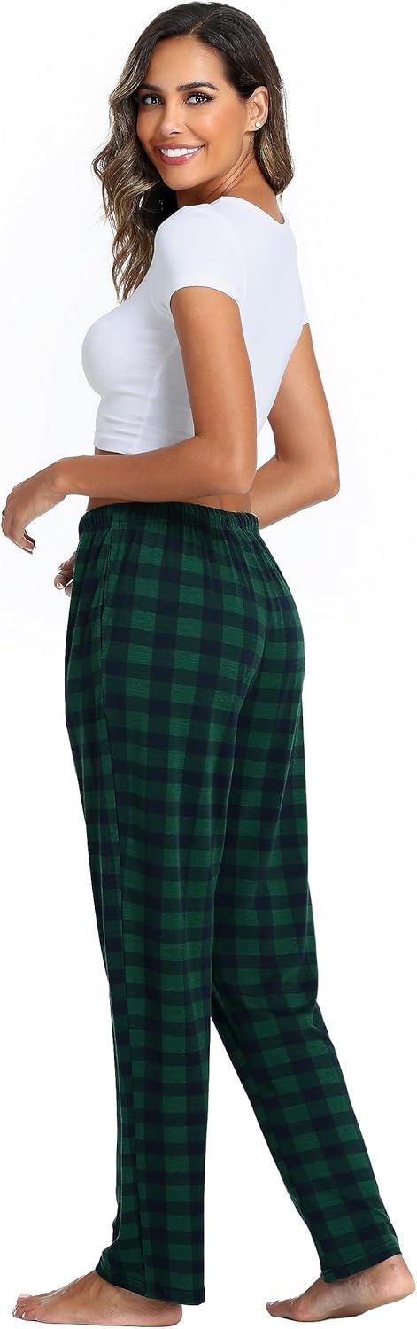 imageLovasy Womens Plaid Pajama Pants Casual Drawstring Waist Bottoms Sleepwear Sleep Pants with Pockets SXXLPlaidgreen1