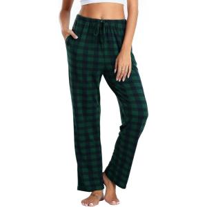 Lovasy Womens Plaid Pajama Pants Casual Drawstring Waist Bottoms Sleepwear Sleep Pants with Pockets S-XXL(Plaid-green1)