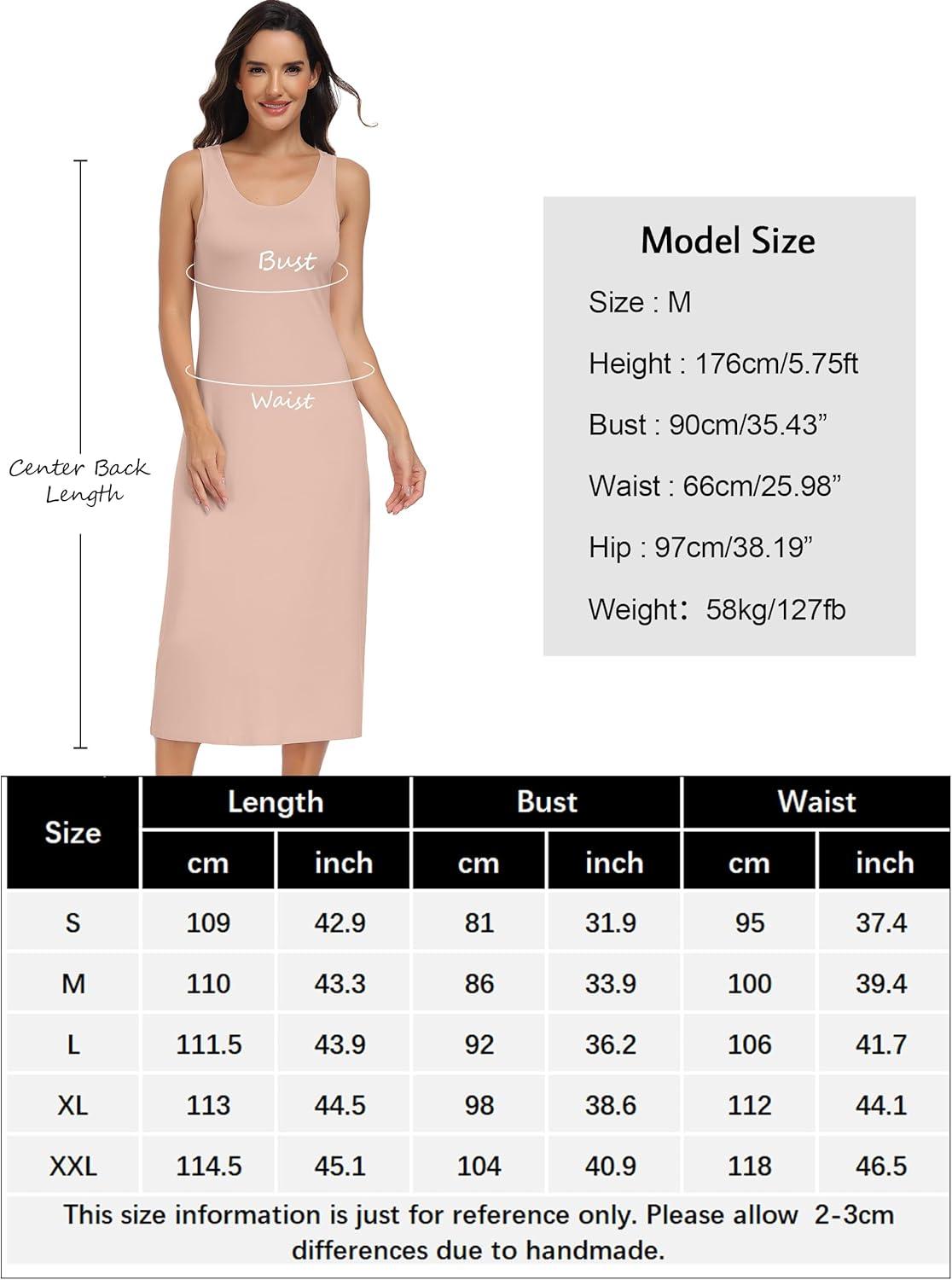 imageLovasy Womens Full Slip Tank Top Dress Wide Straps Long Slips Underdress Soft Sleeveless Nightgown S3XLCamel
