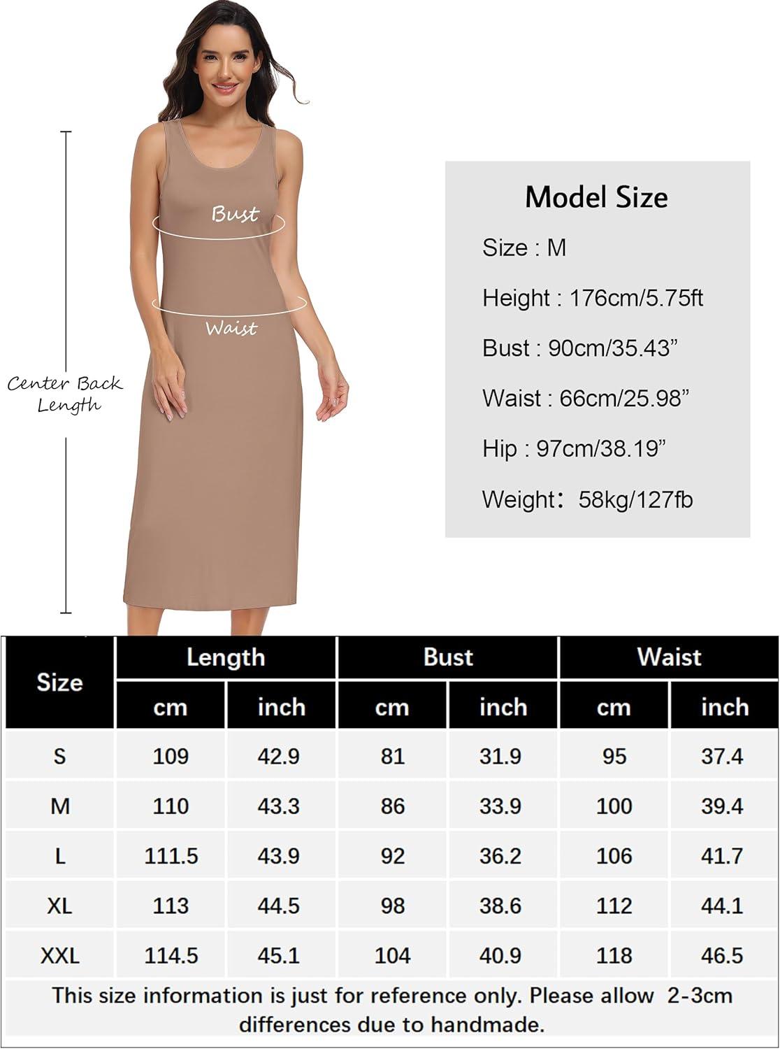 imageLovasy Womens Full Slip Tank Top Dress Wide Straps Long Slips Underdress Soft Sleeveless Nightgown S3XLCoffee